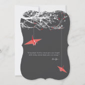 ぶら下がったの折り紙紙クレーン&ラブ引用文結婚 招待状 (裏面)