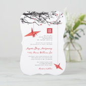 ぶら下がったの折り紙紙クレーン&ラブ引用文結婚 招待状 (スタンド正面)