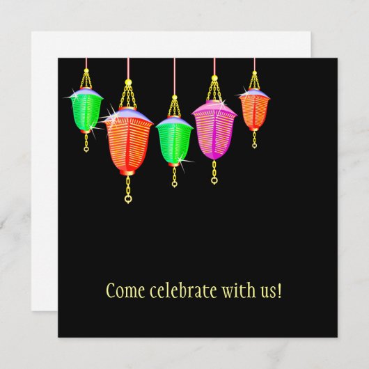 ぶら下がったの提灯 – 任意の背景色 招待状 (正面/裏面)