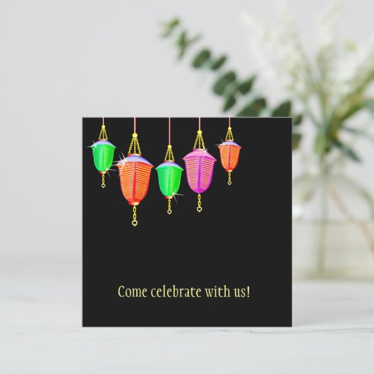 ぶら下がったの提灯 – 任意の背景色 招待状 (スタンド正面)