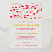 ぶら下がったの文字列愛ハートバレンタインデーパーティー 箔招待状 (正面)