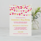 ぶら下がったの文字列愛ハートバレンタインデーパーティー 箔招待状 (立ち正面)