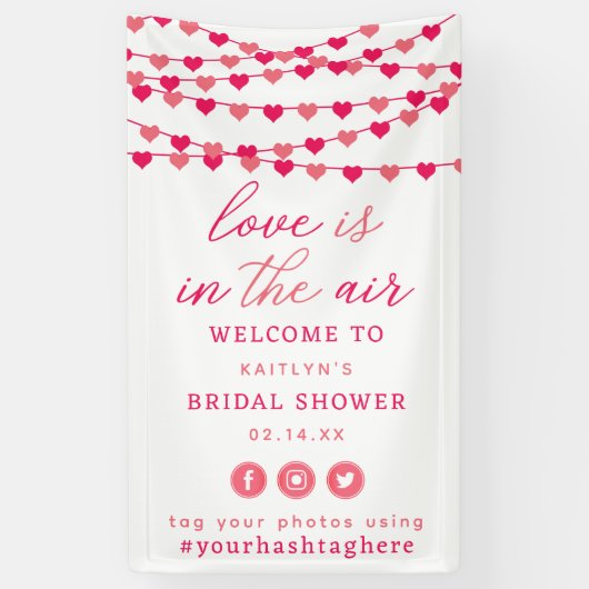 ぶら下がったの文字列愛ハートブライダルシャワーへようこそ 横断幕 (縦)