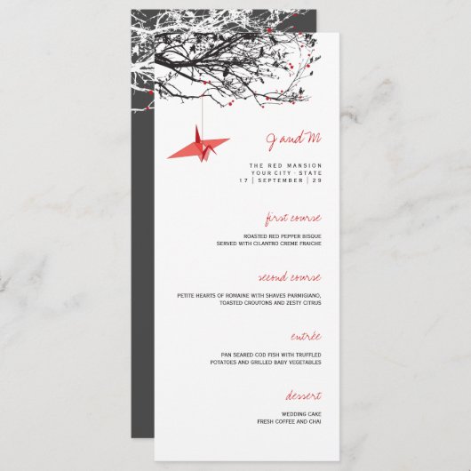 ぶら下がったの赤紙クレーン結婚アジアのメニューカード メニュー (正面/裏面)