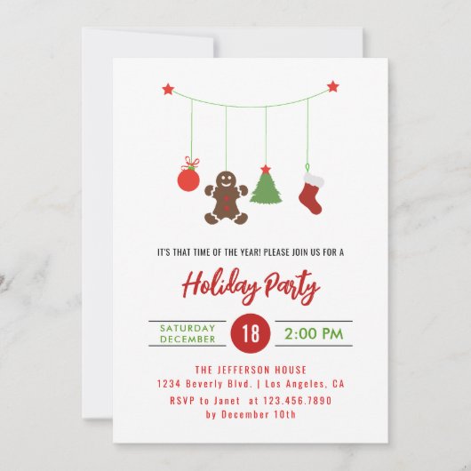 ぶら下がったの飾り付け可愛いクリスマスホリデーパーティー 招待状 (正面)