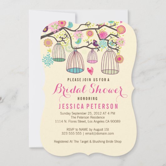 ぶら下がったの鳥かごのレトロ花 招待状 (正面)
