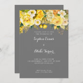 ぶら下がったの黄色い花グレー庭園の結婚式 招待状 (正面/裏面)
