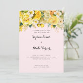 ぶら下がったの黄色い花ピンク庭園の結婚式 招待状 (スタンド正面)