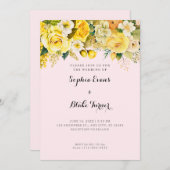 ぶら下がったの黄色い花ピンク庭園の結婚式 招待状 (正面/裏面)