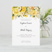 ぶら下がったの黄色の花の白庭園の結婚式 招待状 (スタンド正面)