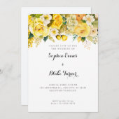 ぶら下がったの黄色の花の白庭園の結婚式 招待状 (正面/裏面)