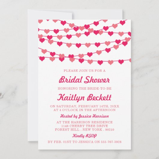 ぶら下がったのString Loveハートブライダルシャワー 招待状 (正面)