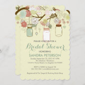 ぶら下がったズメイソンジャー&レトロフラワーズブライダルシャワー 招待状 (正面/裏面)