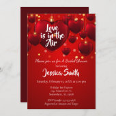 ぶら下がったハートブライダルシャワー 招待状 (正面/裏面)