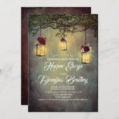 ぶら下がったランタン素朴カントリー婚約パーティ 招待状 (正面/裏面)