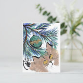 ぶら下がる誘惑、クリスマスのオーナメント及び子猫 シーズンポストカード (スタンド正面)