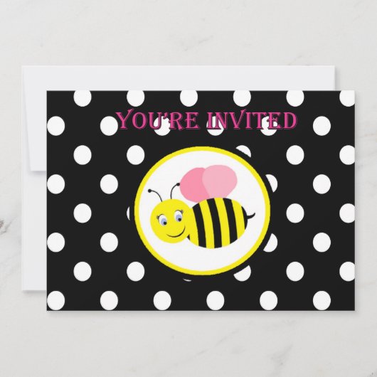 ぶんぶんうなるのまわりにの招待状-ピンク/黒 招待状 (正面)