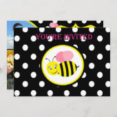 ぶんぶんうなるのまわりにの招待状-ピンク/黒 招待状 (正面/裏面)