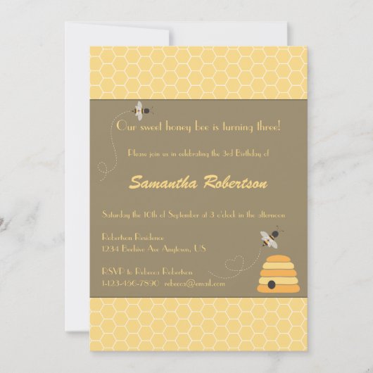 ぶんぶんうなる蜂の誕生日の招待状 招待状 (正面)