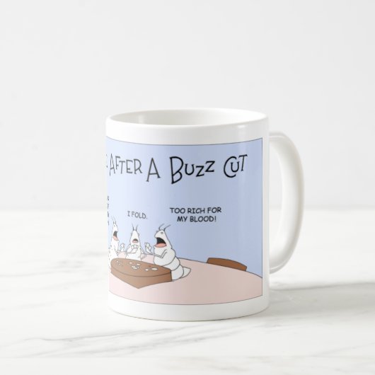 ぶんぶん言う音の切口の後のアタマジラミ コーヒーマグカップ (正面右)