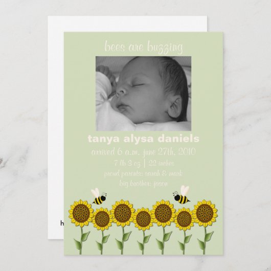 ぶんぶん言う音の誕生の発表を聞いて下さい 案内状 (正面/裏面)