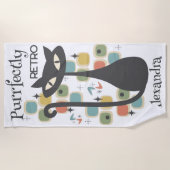 ぷりふぇくとりとろ　ブラックキャット　ミッドセンチュリー ビーチタオル (正面)