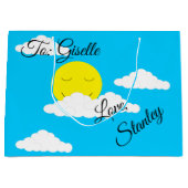 ぷんぷんとした雲に包まれた笑顔の太陽： ラージペーパーバッグ (正面)