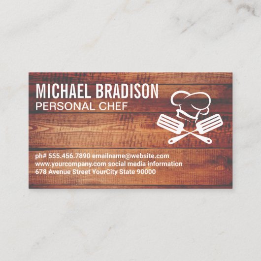 へらシェフハットロゴ | ウッド 名刺 (正面)