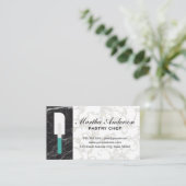 へら |金ゴールド白大理石 |黒い大理石 名刺 (スタンド正面)