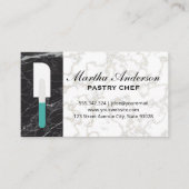 へら |金ゴールド白大理石 |黒い大理石 名刺 (正面)