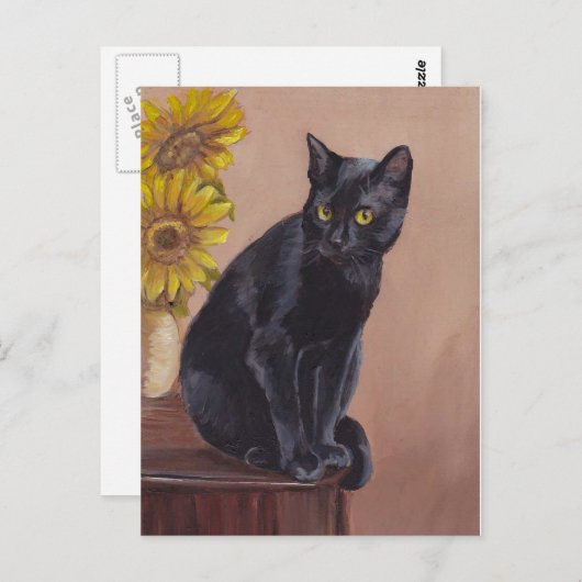 「へんてこな子猫」黒猫アートのはがき ポストカード (正面/裏面)