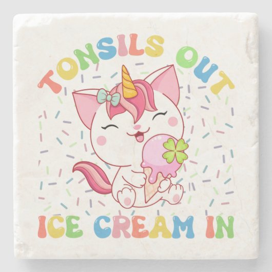 へんとうアウト、アイスクリーム | ユニコーン猫 ストーンコースター (正面)