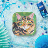べっ甲猫の水彩画 ペーパープレート (パーティー)