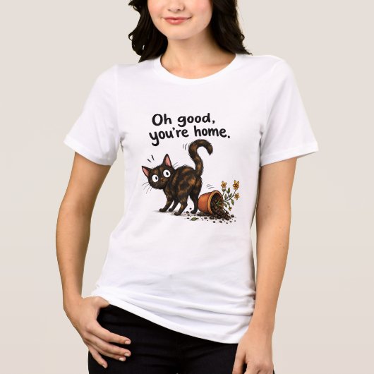 べっ甲猫 ねこ 置物 倒した 犯人は誰だ トライブレンドTシャツ (正面)