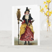 ほうきおよびフクロウを持つ魔法使い カード (黄色い花)