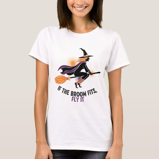"ほうきが合えば、飛ばせ』魔女 Tシャツ (正面)