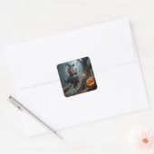 ほうきで飛びながらテキストメッセージを送る魔女 スクエアシール (封筒)