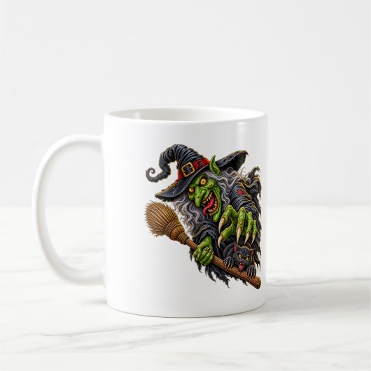 ほうきと黒猫のいる不気味な魔女 コーヒーマグカップ (左)