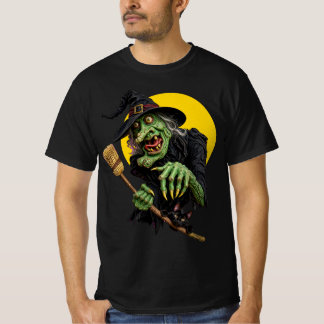 ほうきと黒猫のいる不気味な魔女 Tシャツ
