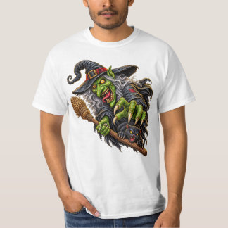 ほうきと黒猫のいる不気味な魔女 Tシャツ