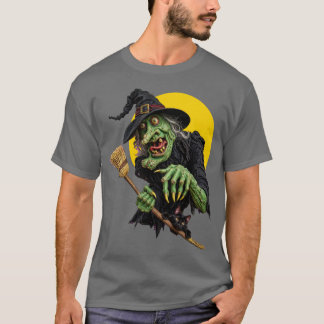ほうきと黒猫のいる不気味な魔女 Tシャツ