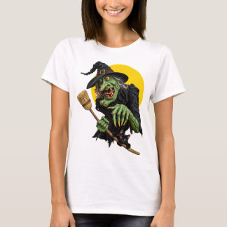 ほうきと黒猫のいる不気味な魔女 Tシャツ
