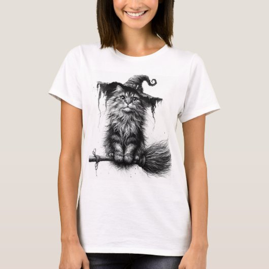 ほうきに乗った猫 Tシャツ (正面)