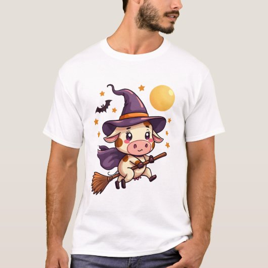 ほうきに乗った魔女牛 Tシャツ (正面)
