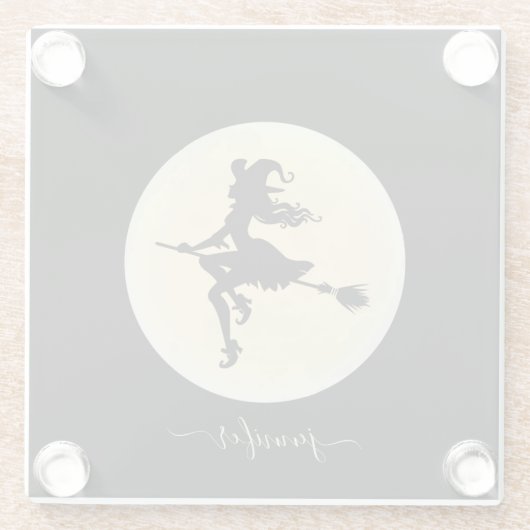 ほうきのコースターの魔パーソナライズされた女 ガラスコースター (裏面)