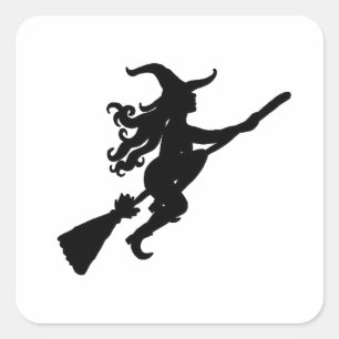 ほうきのシルエットの魔法使い スクエアシール