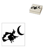 ほうきのシルエットアートスタンプに乗る魔女 ラバースタンプ (押印)