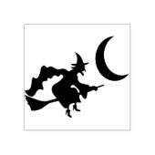 ほうきのシルエットアートスタンプに乗る魔女 ラバースタンプ (インプリント)