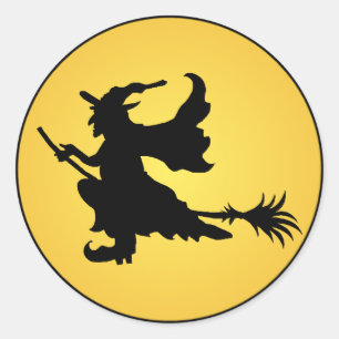 ほうきのステッカーのハロウィンの魔法使い ラウンドシール