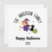 ほうきのハロウィーンかわいいパーソナライズされた魔女 シーズンカード (正面/裏面)